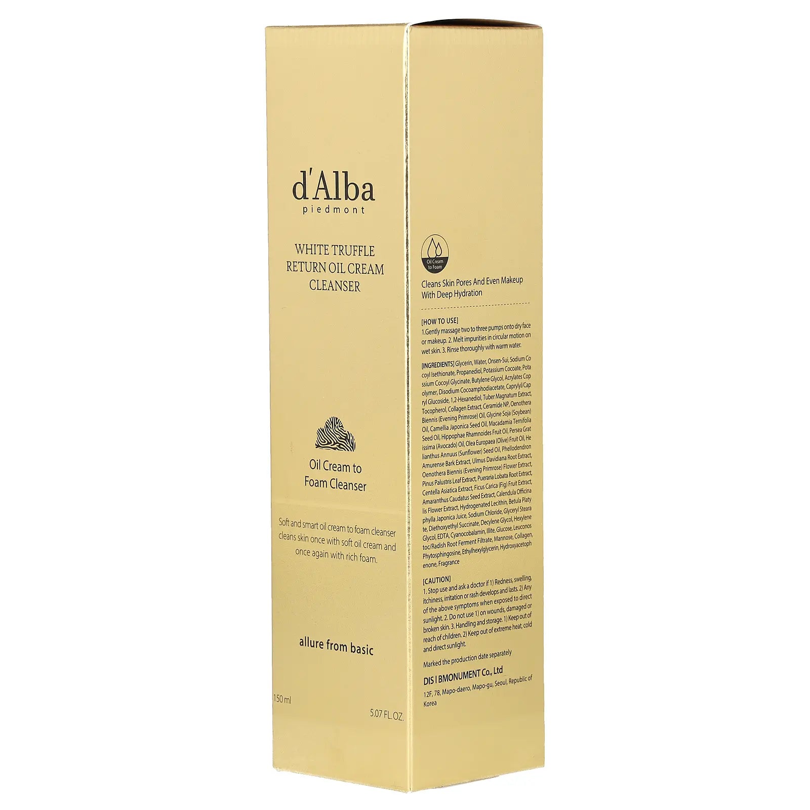 D'Alba White Truffle Return Oil Cream Cleanser, 5.07 Fl Oz (150 Ml)