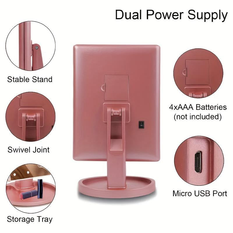 Hoodink Portable LED Light Makeup Mirror 3-Fold Foldable Rechargeable Vanity Mirror with 2X 3X 10X Magnification, Touch Control Mirror for Travel Bedroom, Led Lighted Mirror