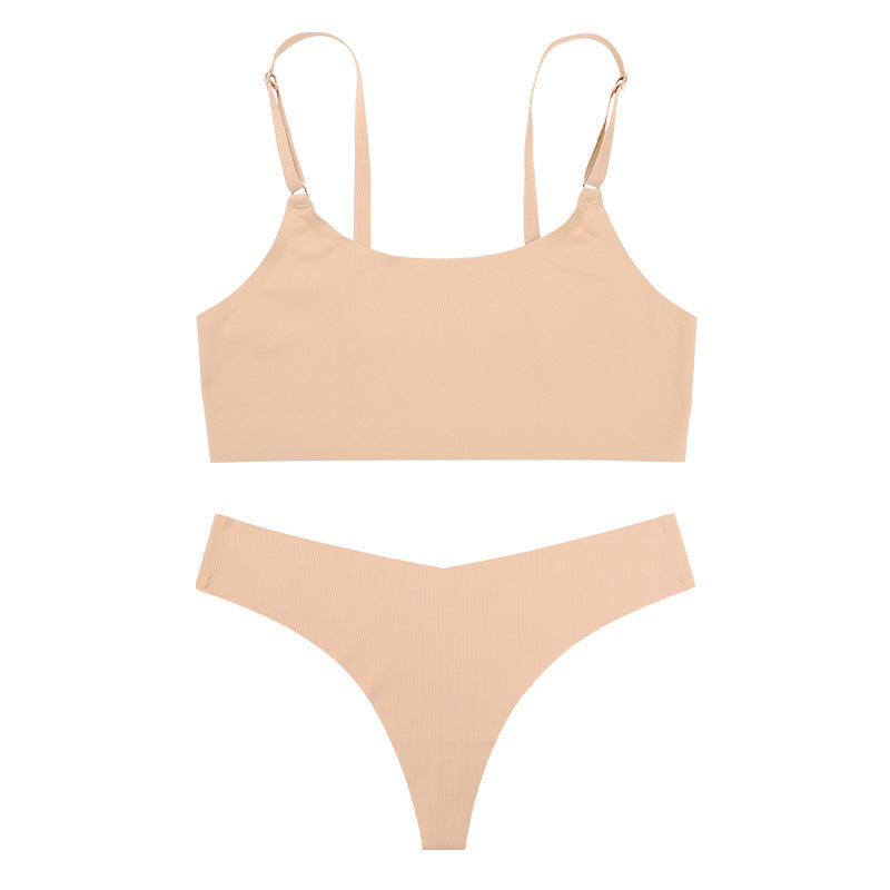 Seamless Ribbed Lingerie Set – Wireless Bra & Thong (Soft Sculpt Set)